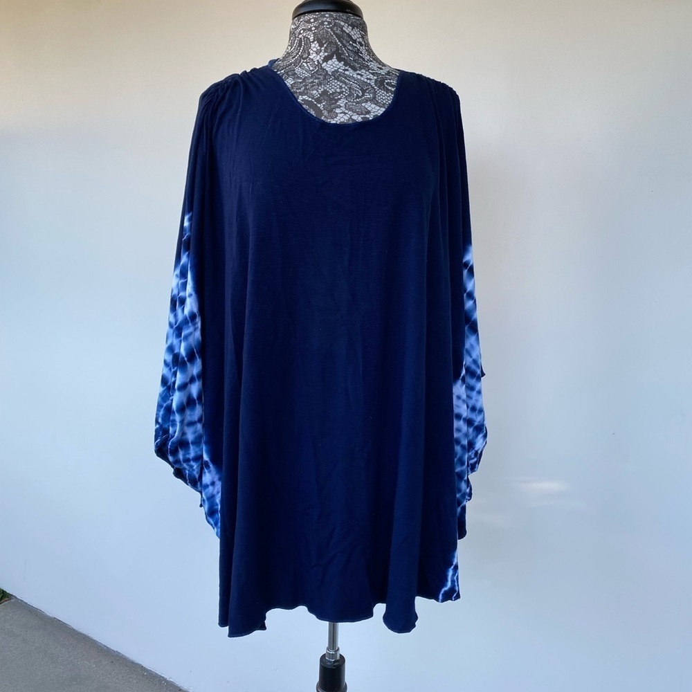 Navy Blue Tie-Dye Poncho Top by Lucky Brand OS